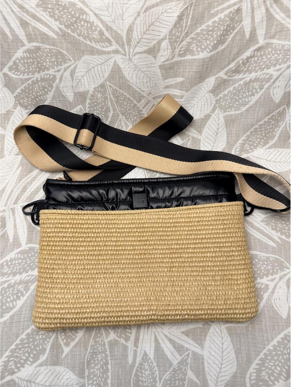 Think Royln Woven Straw and Quilted Nylon Crossbody Bag with Adjustable Strap